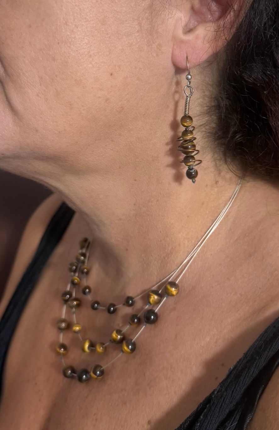 Tigers Eye Gem Stone Triple Necklace