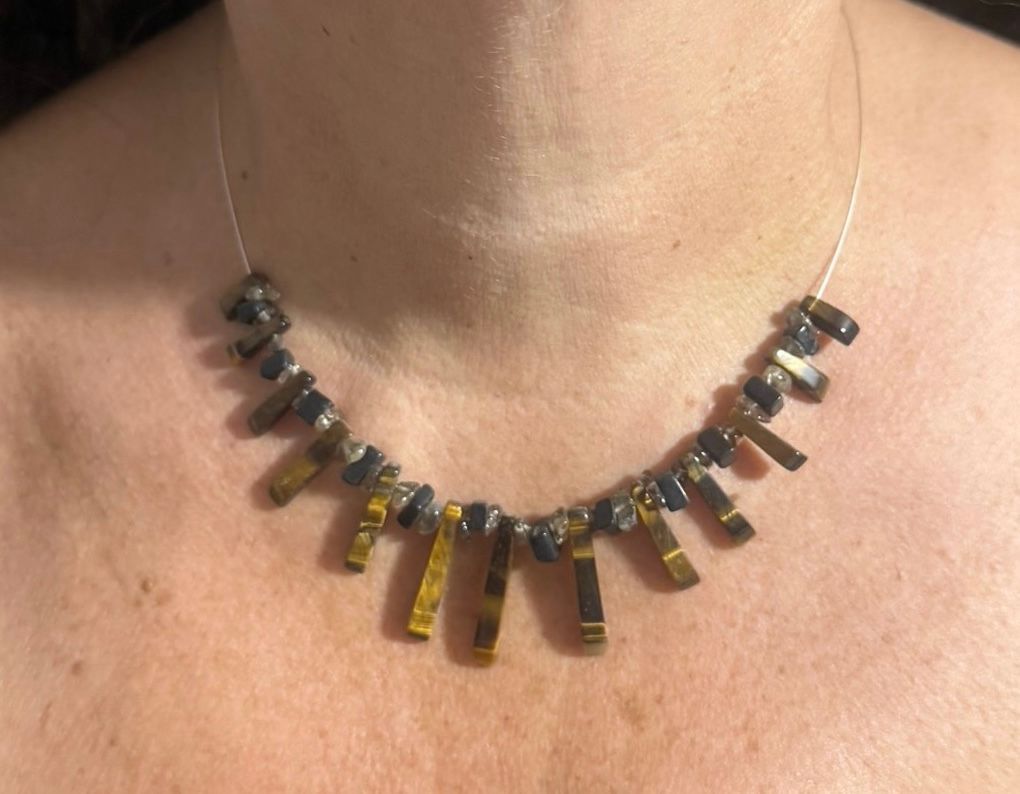 Tigers Eye Gem Stone Tapered Necklace with Black Stone