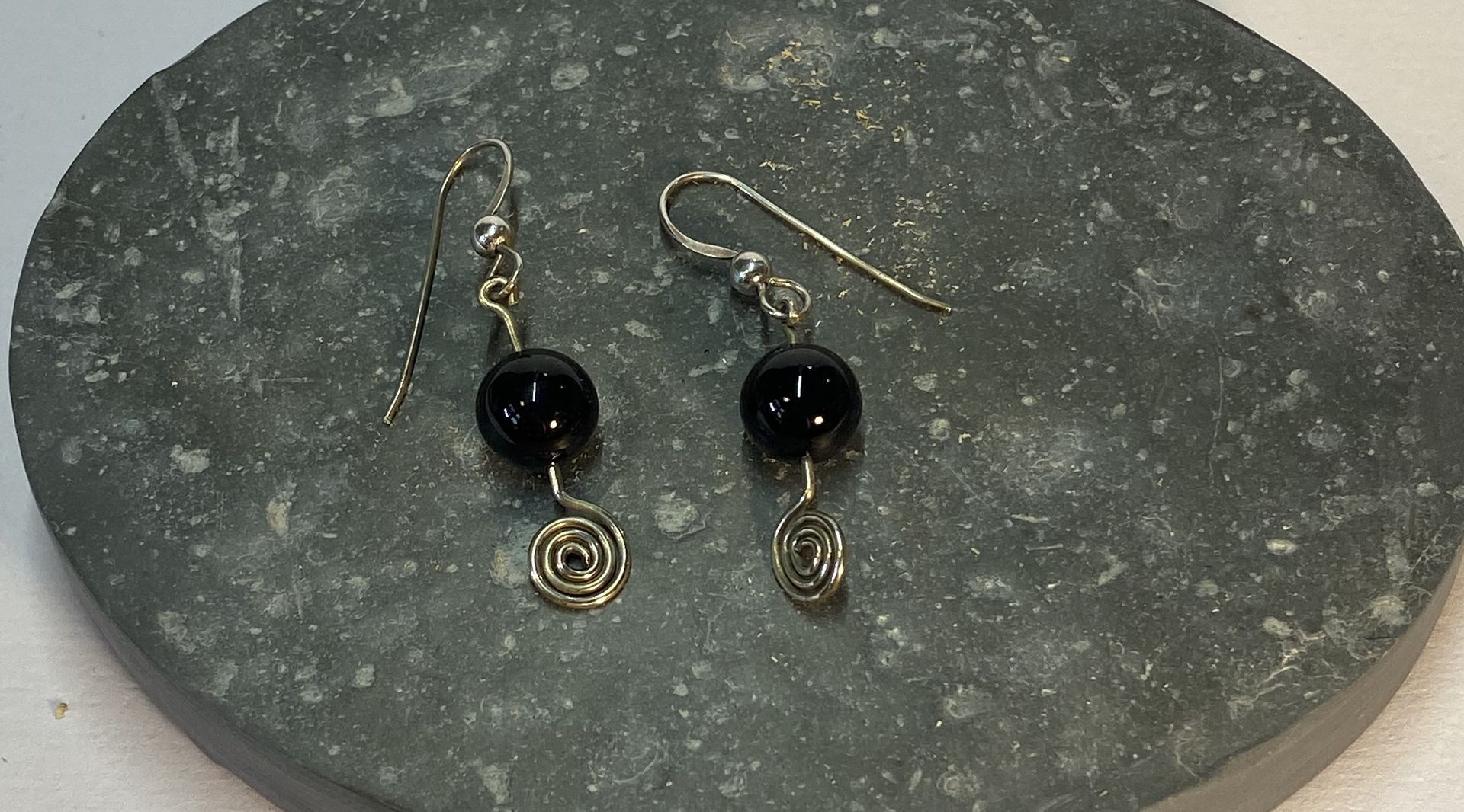 1 onyx bead on Stirling silver shepherds crook ear wire