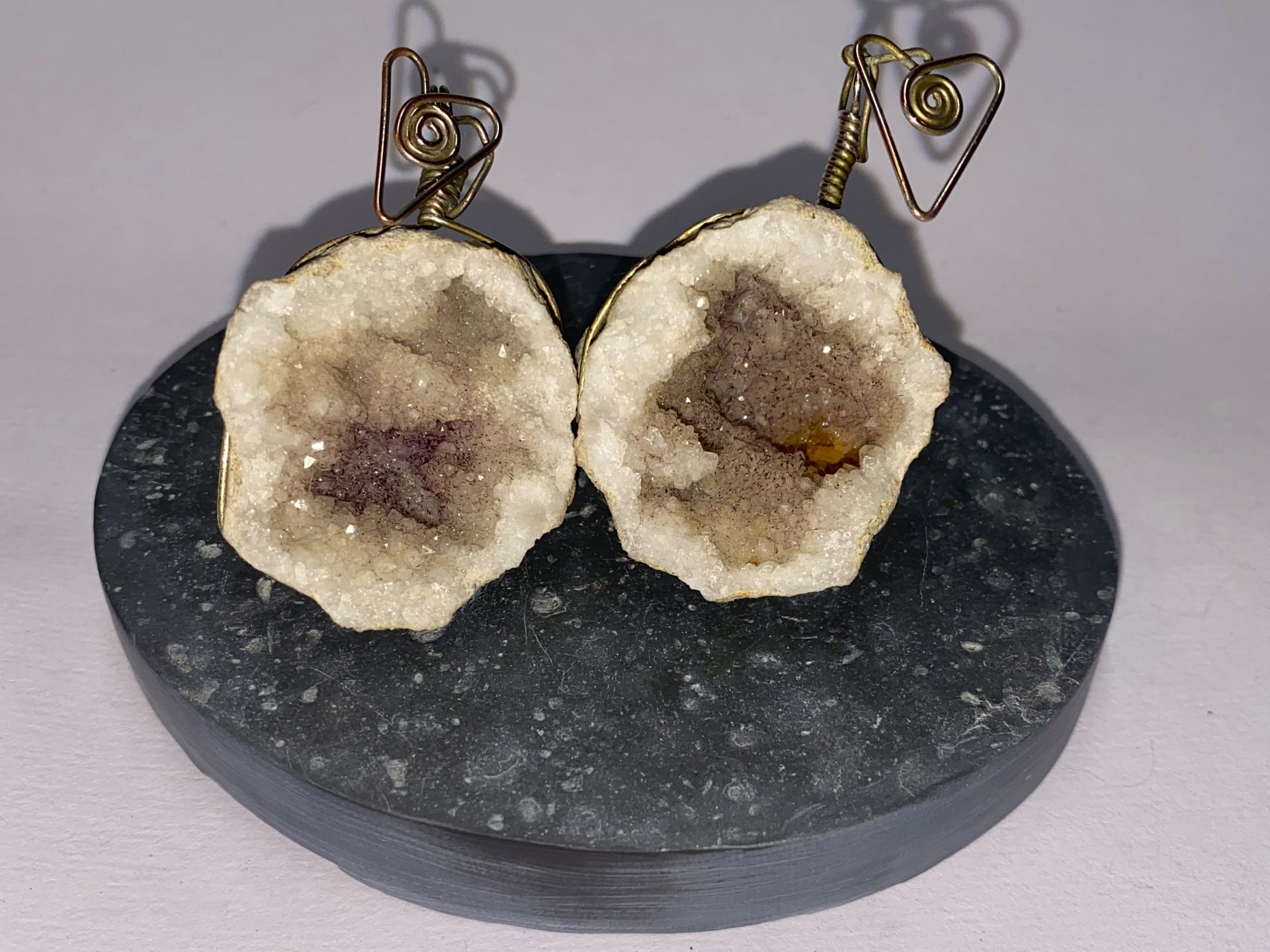 His'n'Hers or best friends etc single geode as wire wrapped pendant to share.