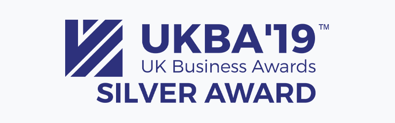 The logo for the uk business awards silver award.