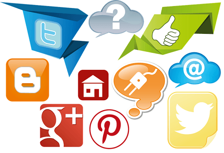 A bunch of social media icons including twitter and google