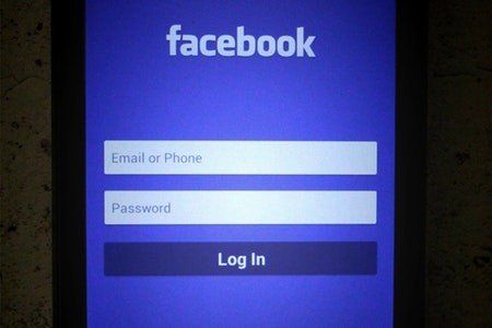 A facebook login page on a cell phone