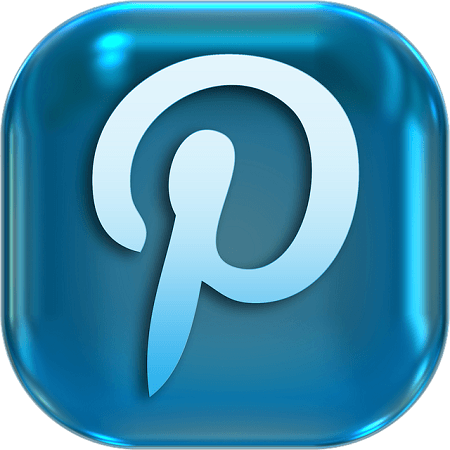 A blue pinterest icon on a white background