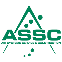 Green ASSC logo with triangle and dots, reading “Air Systems Service & Construction”