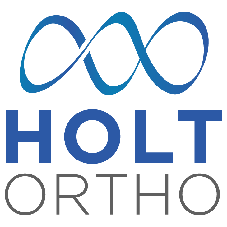 Holt Ortho logo with blue infinity-like emblem and gray text on a white background