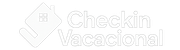 Logotipo para Checkin Vacacional, que presenta el contorno de una casa y un texto.