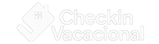 Logotipo para Checkin Vacacional, que presenta el contorno de una casa y un texto.