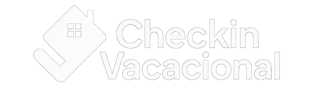 Logotipo para Checkin Vacacional, que presenta el contorno de una casa y un texto.