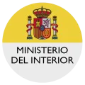 Logotipo del Ministerio del Interior español con escudo sobre texto 