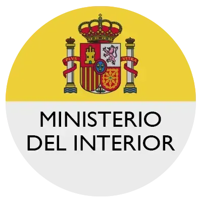 Logotipo del Ministerio del Interior español con escudo sobre texto 