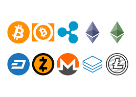 A bunch of crypto currency logos on a white background
