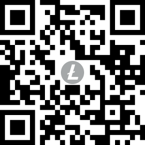 A black and white qr code with a circle with a l on it.