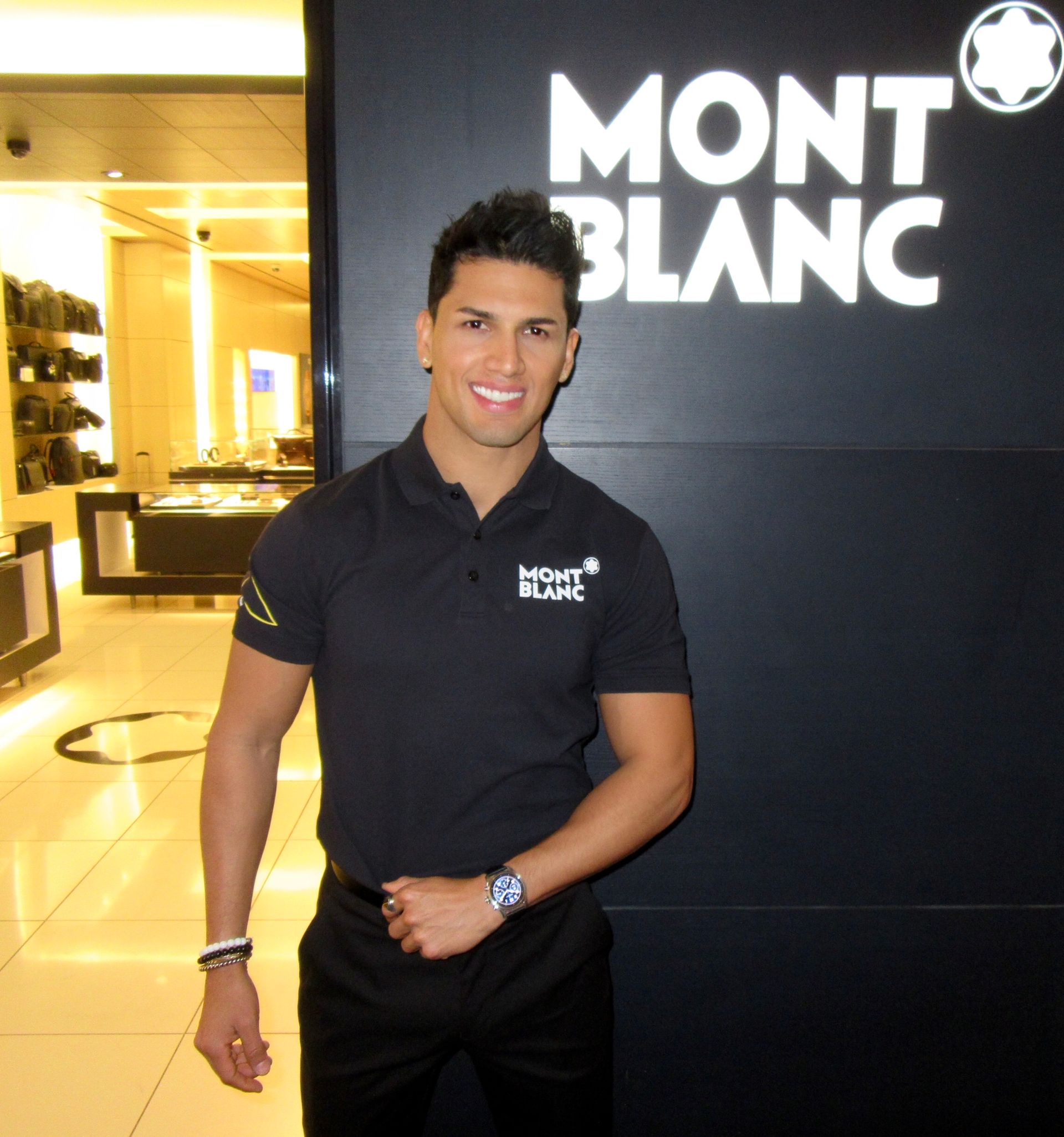 Male event model for Montblanc at Venetian Hotel, models a watch and greet guests for networking event in Las Vegas.