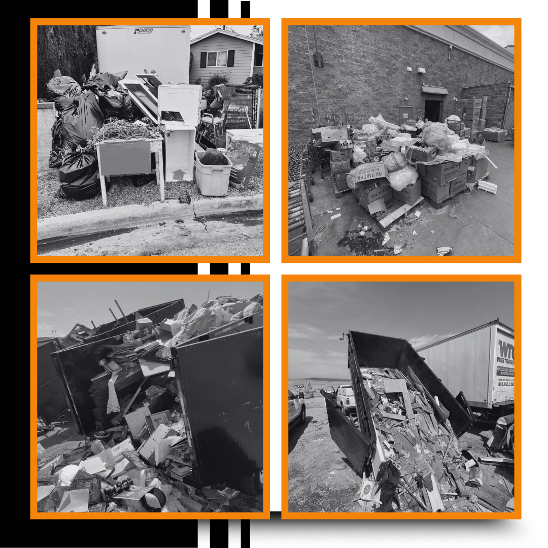 images of garbage and graphics behind them