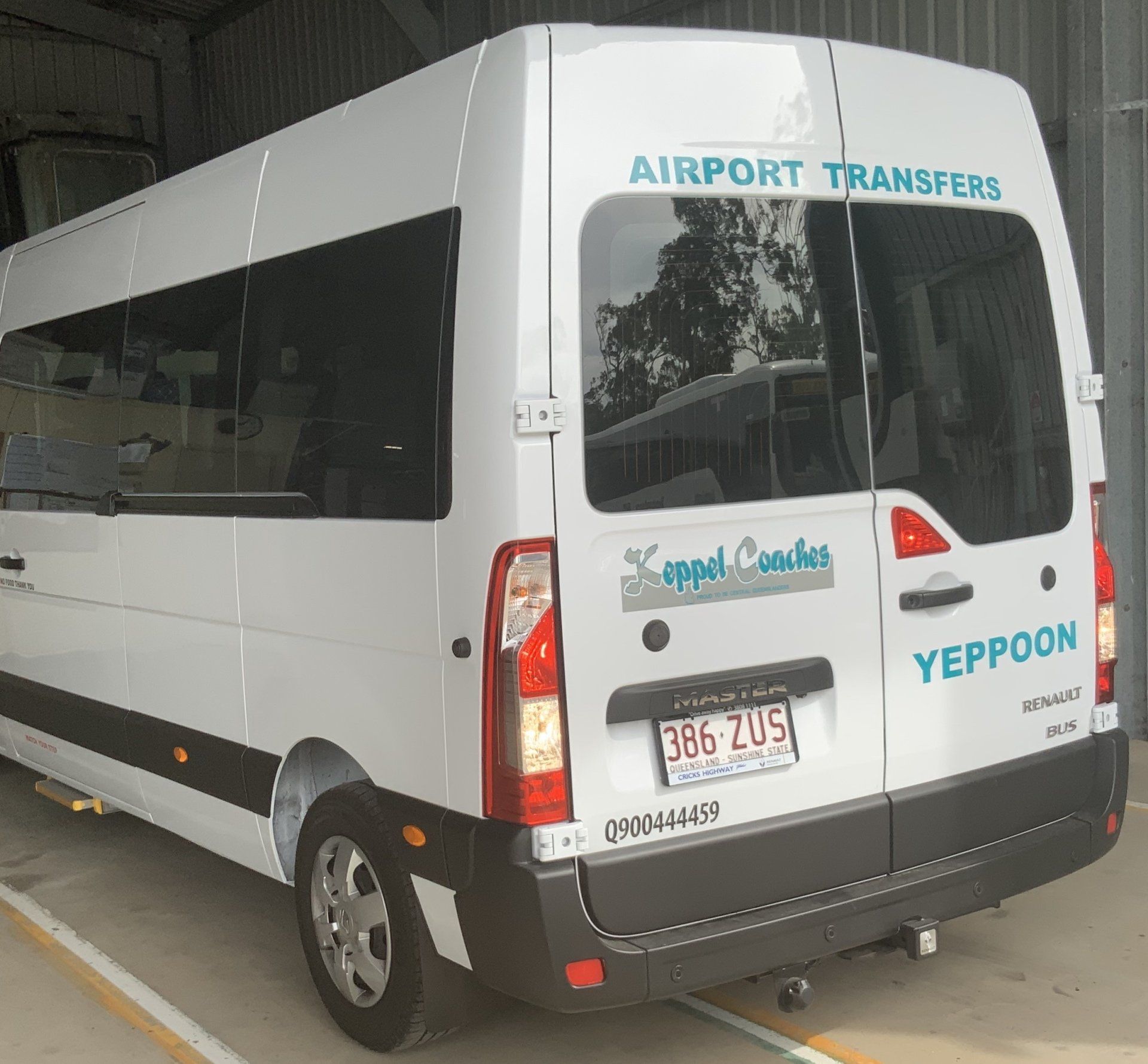 White Airport Transfer Van — Keppel Coaches in Barmaryee, QLD
