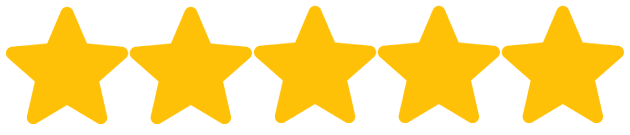 Five yellow stars, arranged horizontally, symbolizing a five-star rating or excellent quality.