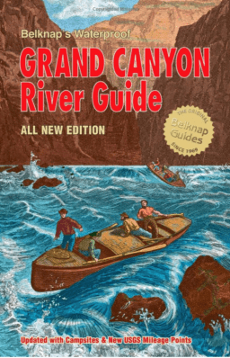Belknap's Grand Canyon River Guide cover: people in a wooden boat on whitewater, canyon in background.