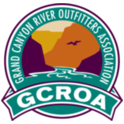 Grand Canyon River Outfitters Association logo: a canyon landscape with teal and purple text on a white and teal border.