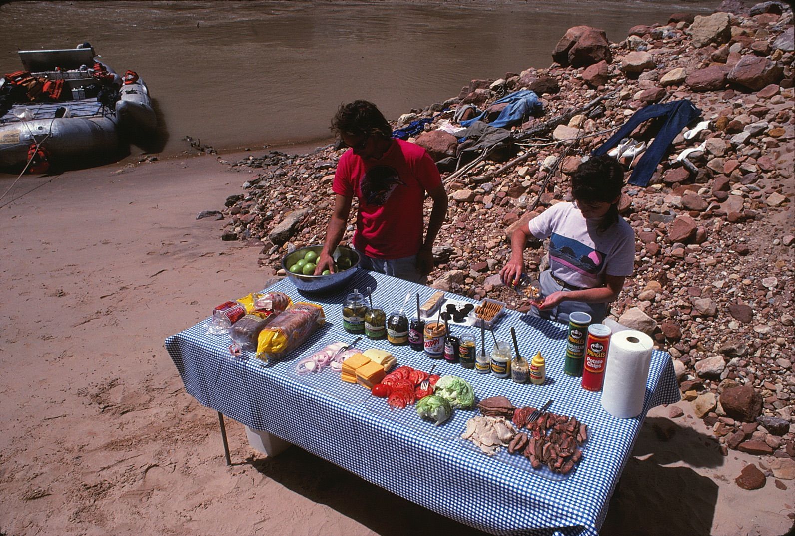 Preparing food near on a river