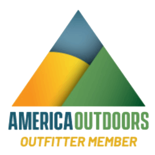 Logo: A triangle comprised of blue, yellow, and green sections with the words "America Outdoors" and "Outfitter Member".