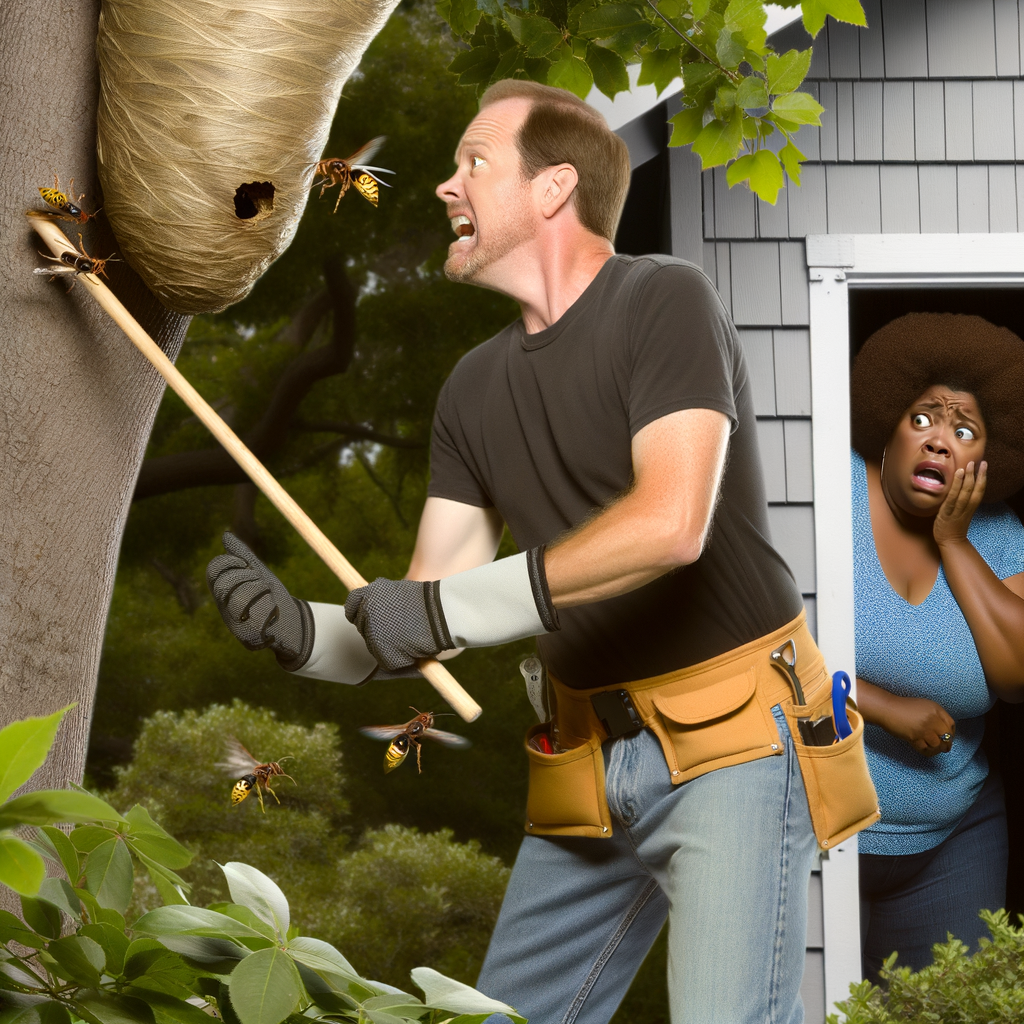 homme qui détruit un nid de frelons sans combinaison
