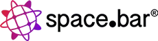 Logotipo de space.bar que presenta un icono de globo terráqueo estilizado con degradado junto al texto 