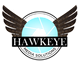 A logo for hawkeye media solutions has wings on it