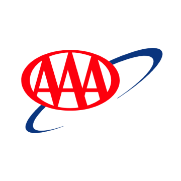 A red and blue aaa logo on a white background