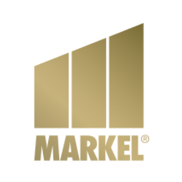A gold logo for a company called markel