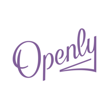 A purple logo that says openly on a white background