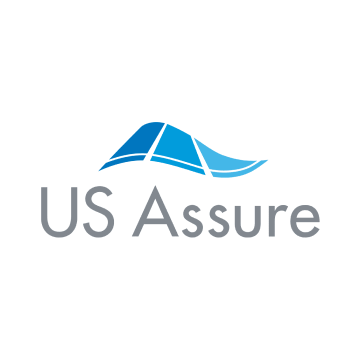 The logo for us assure is a blue and gray logo