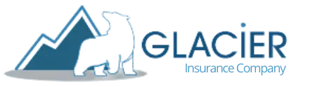 A logo for glacier insurance company with a polar bear and a mountain