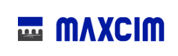 A blue maxcim logo on a white background