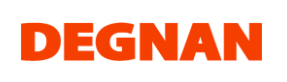 A red degnan logo on a white background