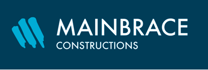 A blue and white logo for mainbrace constructions