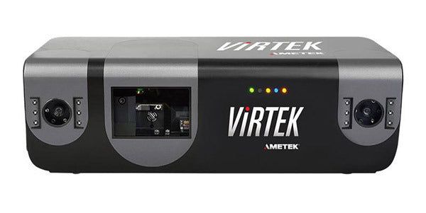 VIRTEK Umex black and gray device with visible internal components, lights, and cameras.