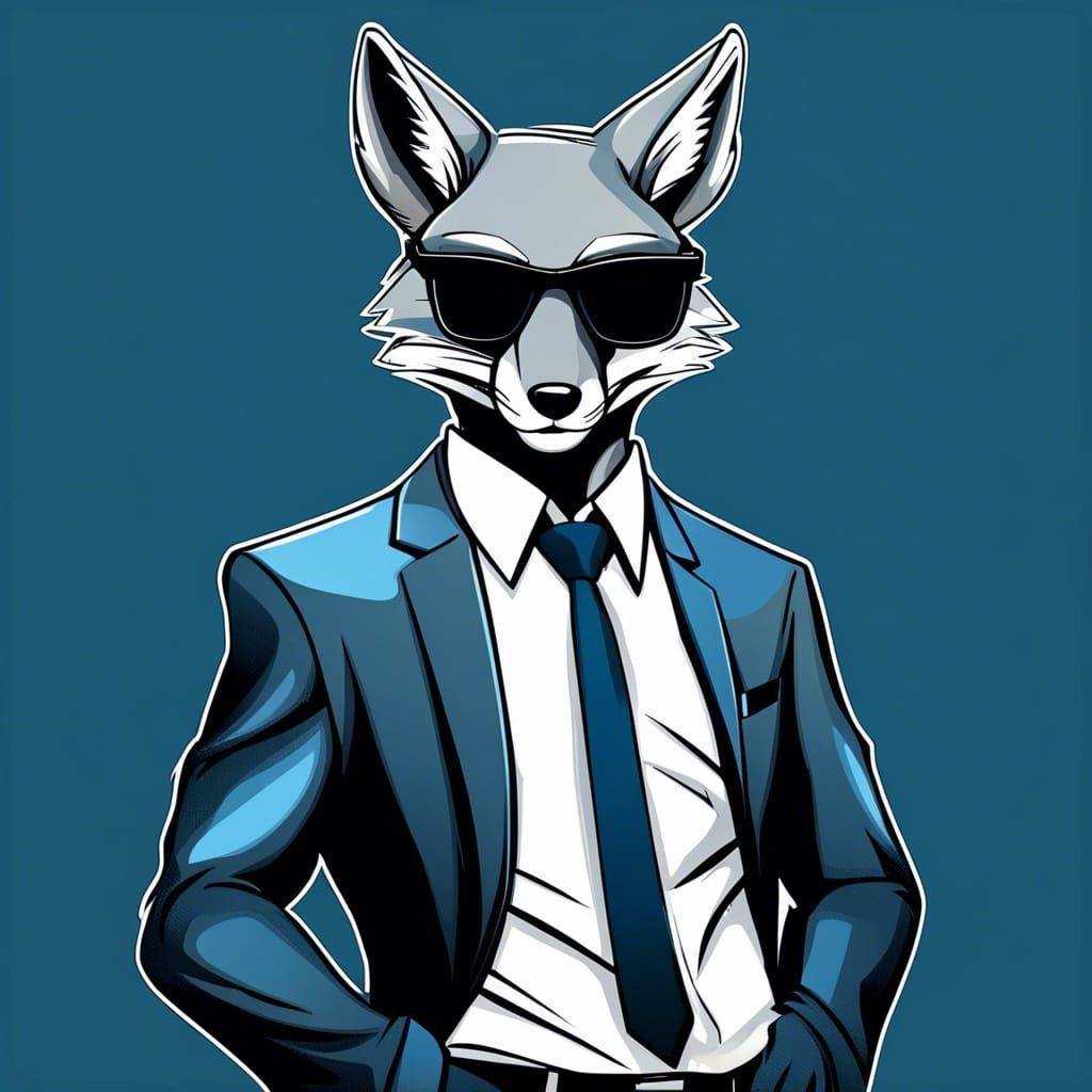 A fox in a business suit with a confident stance
