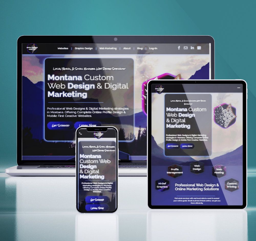 Montana custom web design and digital marketing is displayed on a laptop tablet and phone.