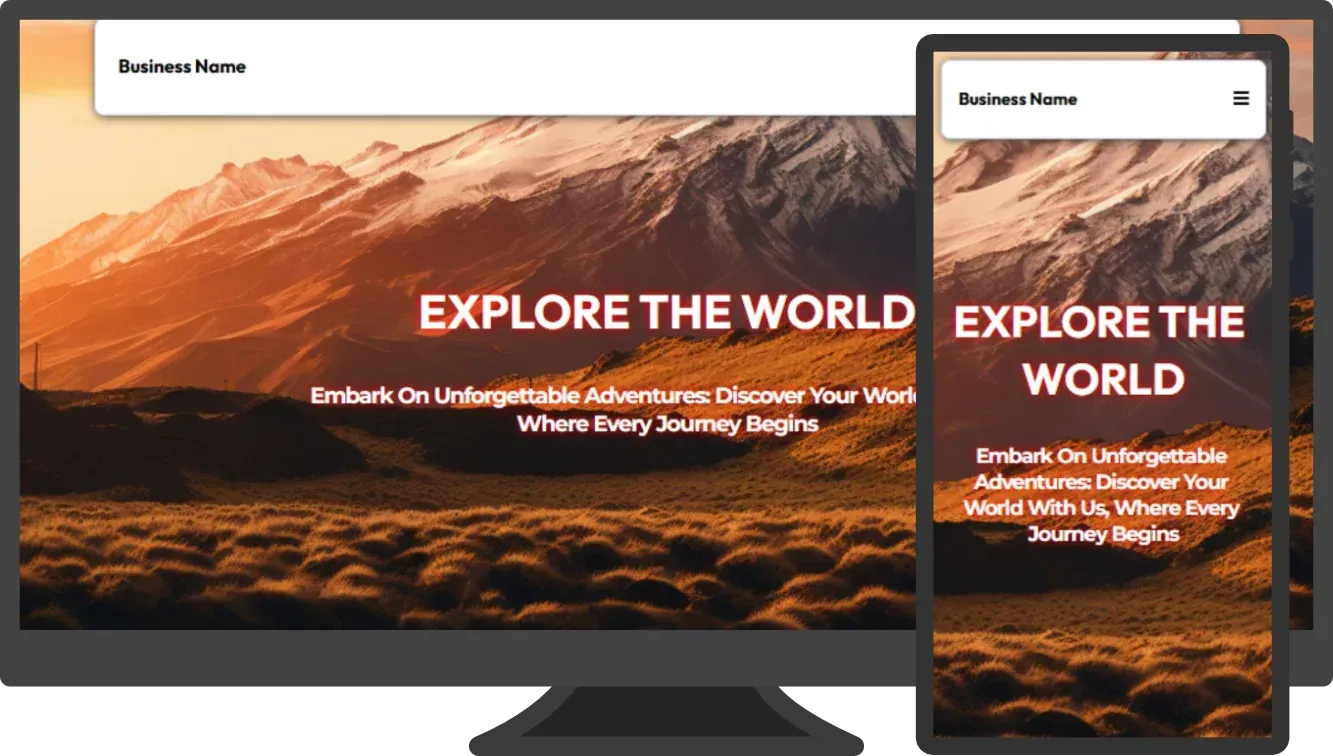 Website showcasing a mountain landscape with the headline 