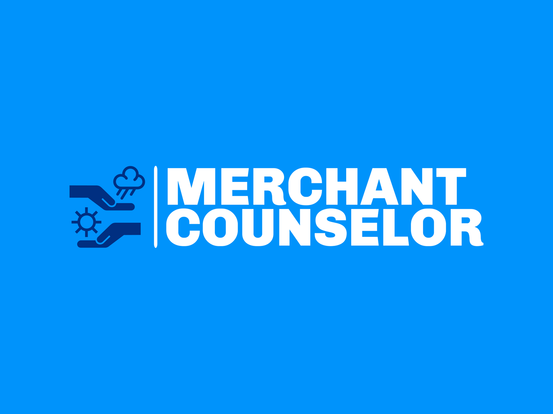 Blue logo with hands, sun, rain, and text 