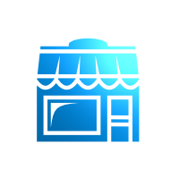 A blue business storefront icon with a gradient