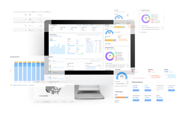 A computer monitor with a lot of graphs and charts on it showing good performance in search engines