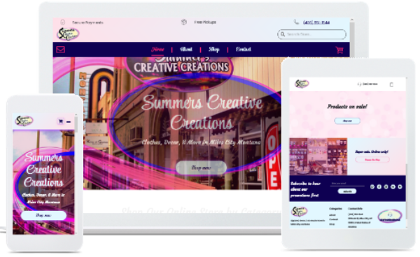 A responsive website for a local retail and ecommerce business displayed on 3 devices