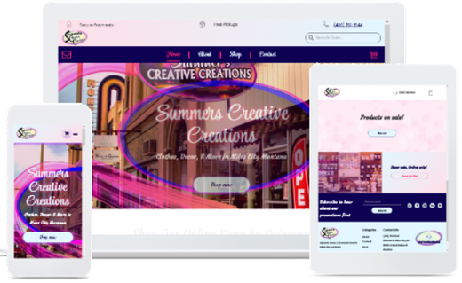 A mockup showing an ecommerce website displayed on a mobile phone, laptop, and tablet.