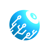 a blue eyeball icon with circuits