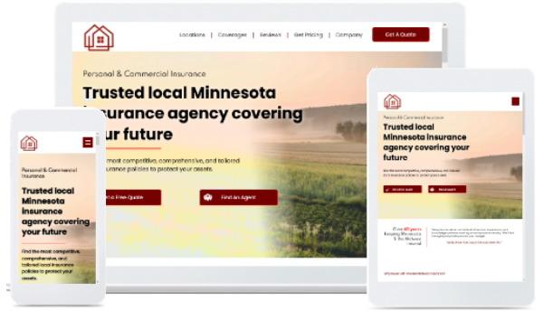 A responsive website for multi-location insurance agencies displayed on 3 devices