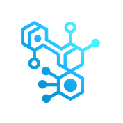 A blue icon of a branching molecule emulating the similarity of a page structure and molecular structure