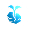 A blue icon with a plant growing out of it