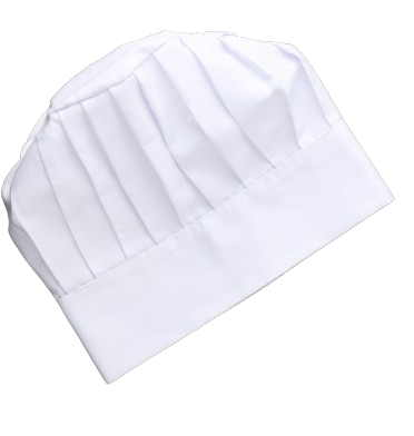 Un cappello da chef bianco è su sfondo bianco.